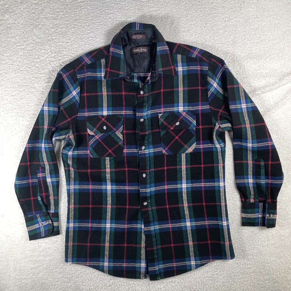 VTG Northwest Territory Shirt Mens Medium Black Plaid Acrylic Flannel Lumberjack